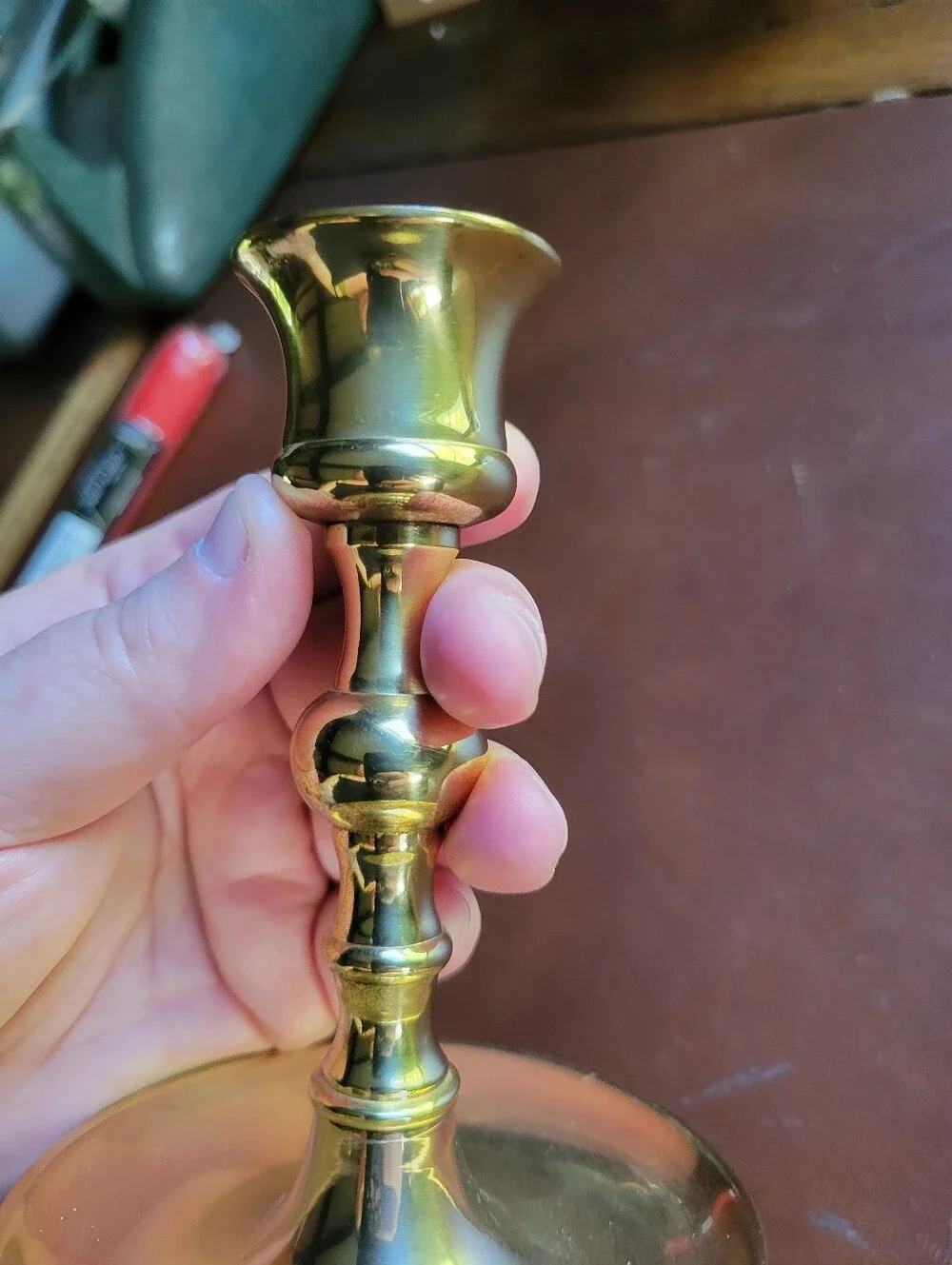 Round Saucer Base Candlestick Holder- India-fine Quality Lacquered Brass